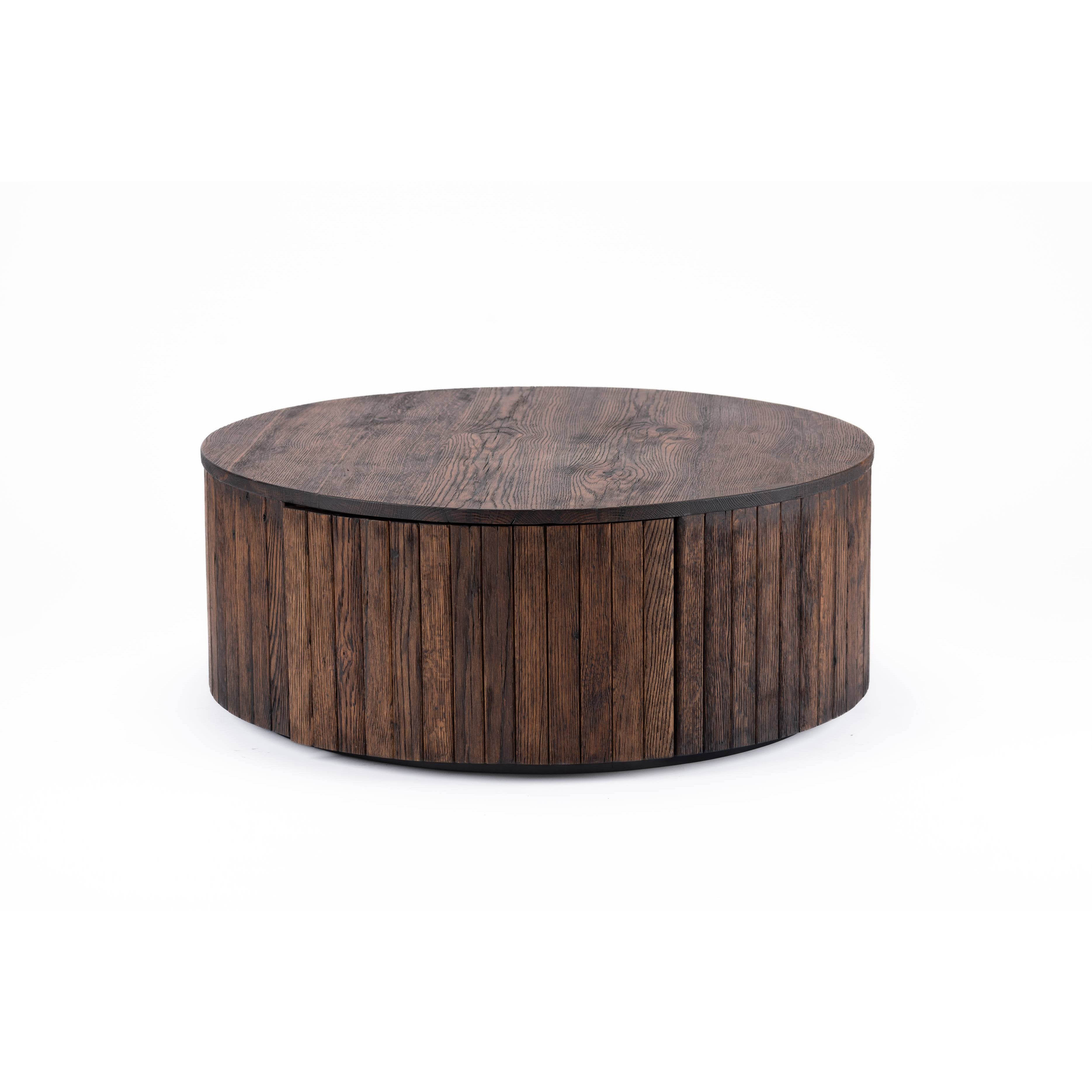 Round Reclaimed coffee table-flitch and grain