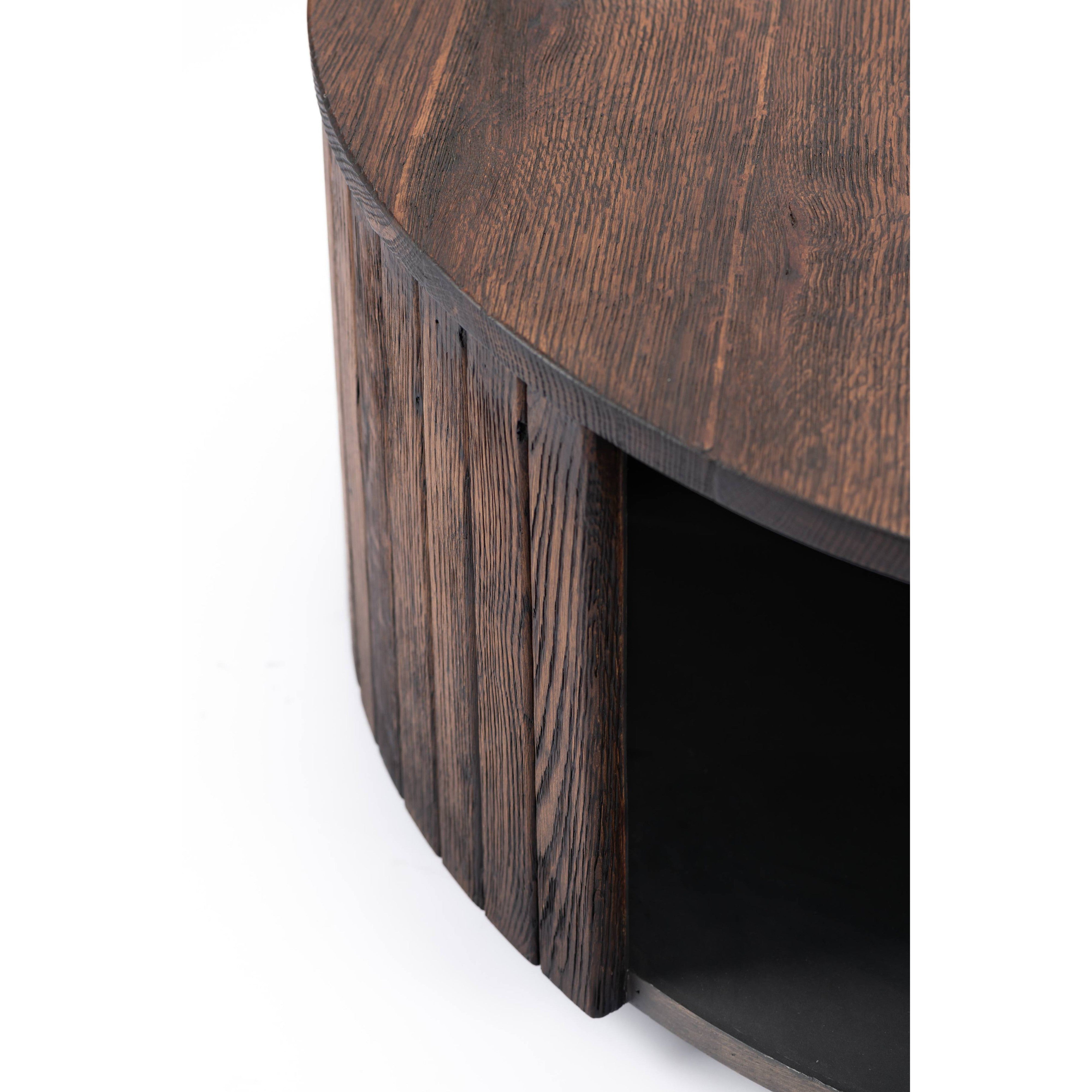 Round Reclaimed coffee table-flitch and grain