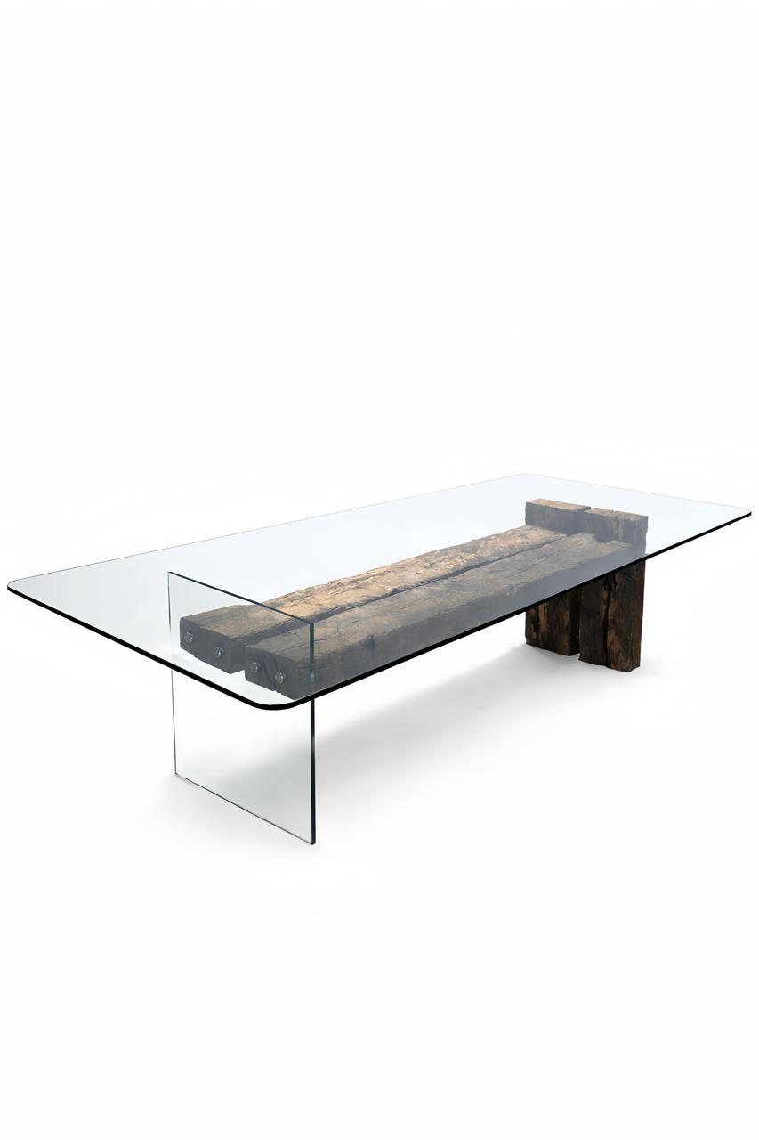 one leg English beam dining table